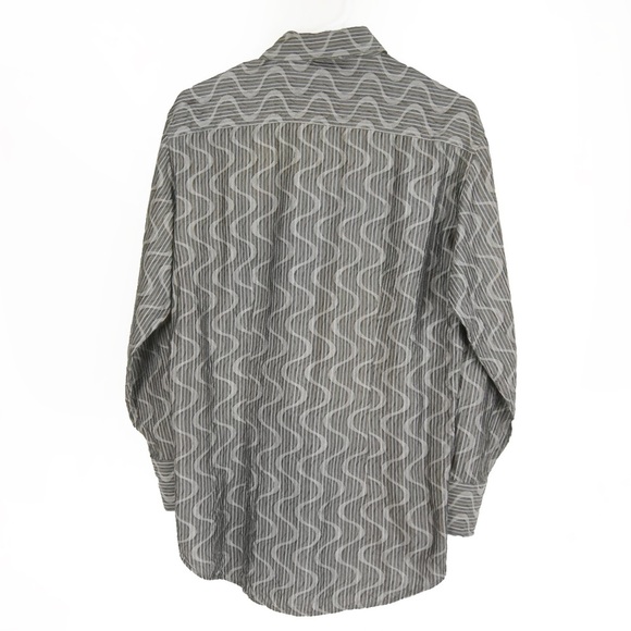 Versace Grey Metallic Stripe Wave Satin Button Up Long Sleeve Dress Shirt Top - Picture 4 of 4